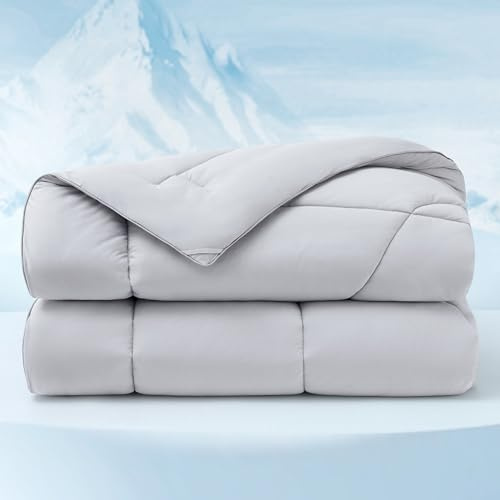 Bedsure Cooling Comforter King Size - Cooling Blankets for Hot Sleepers, Lightweight Comforter for Summer with Dual-Sided Cool Tech, Soft Breathable Cold Blanket for Sleeping, Grey, 102x90 Inches