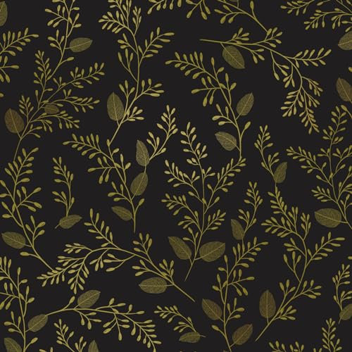 Fvlow Gold Leaf Peel and Stick Wallpaper - Vintage Leaf Vinyl Wrap Kitchen Worktop Covering - Self Adhesive Thick Black Floral Wallpaper for Bedroom Furniture Stickers - 44.5cm x 300cm