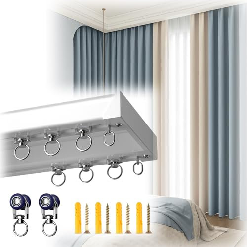 Doppelspurige Vorhangschiene Aluminium-Deckenschiene Für Vorhänge, Deckengardinenschiene，Innenlaufschiene Für Schiebevorhänge，Raumteiler, Deckenschiene Duschvorhang (Color : White, Size : 2.6M(8.53
