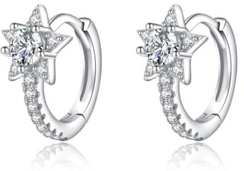 SLUYNZ 925 Sterling Silber Creolen Ohrringe für Frauen Damen kleine Stern Creolen Ohrringe Huggie (A-Silber)