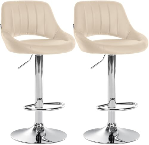 CLP Barhocker 2er Set höhenverstellbar mit Lehne Milet, Barstühle gepolstert Kunstleder, mit Metallgestellen drehbar, Farbe: Creme, Gestellmaterial: Metall in Chromoptik