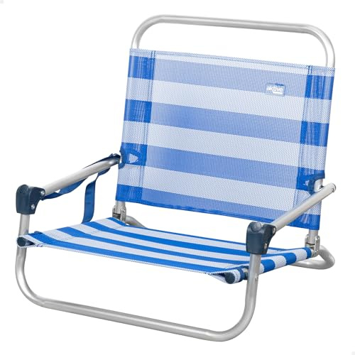 AKTIVE Klappbarer Strandstuhl, Camping, 46x44x49 cm, Sailor, Niedrige Sitzfläche, Ohne Vorderrohr, Tragkraft 110 kg, Schultertragegriff, Aluminiumstruktur, Leichte Klapp-Campingstühle (62677)