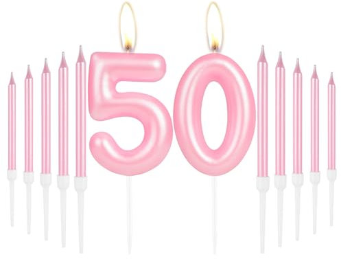 Light Pink Number 50 Candle Set for 50th Birthday Cake Decorations, Girls Party Decoration, Wedding Anniversary Cake Topper
