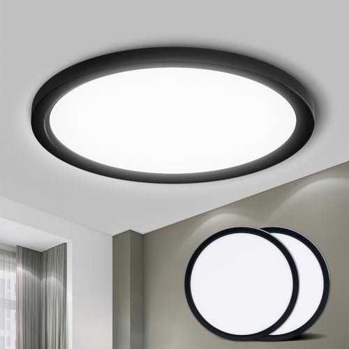 LQWELL® Deckenleuchte LED Deckenlampe, IP44 Wasserfest Badlampe Rund Flach 18W 6000K 1980LM Modern Schlicht Lampe Dünn für Wohnzimmer Badezimmer Schlafzimmer Küche Balkon Keller Büro, 220 * 24mm
