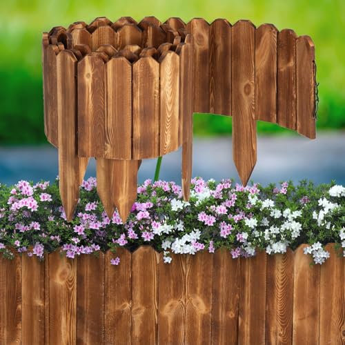 LINSHRY Recinzione da giardino in legno, 20,3 cm (altezza) x 3,7 m (lunghezza), bordo decorativo per giardino, per esterni, per cortile, albero, aiuole (marrone)