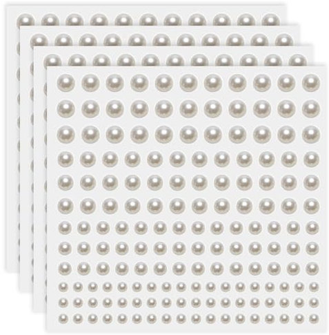 Pearl Stickers, 660pcs Stick on Pearls Stickers for Crafts Hair Self Adhesive Flat Back Pearls Sticker for DIY Crafts-3mm/4mm/5mm/6mm