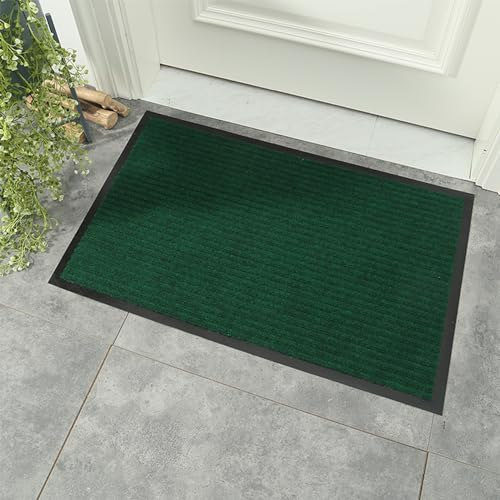 Swsen Fußmatte Rutschfester - Schmutzfangmatte für Haustür Innen/Außen mit PVC Anti-Rutsch Boden - Waschbarer Schuhmatte mit äußerst Starker Schmutz und Feuchtigkeitsaufnahme, Grün, 60 x 90 cm