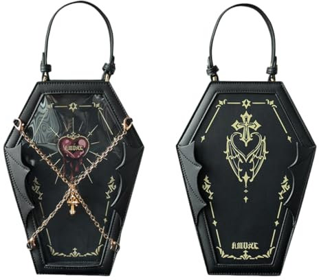 Ita Bag Rucksack Gothic Sarg Geldbörsen und Handtaschen für Frauen Halloween Umhängetasche mit Einsatz und Ketten, Schwarz, Gothic