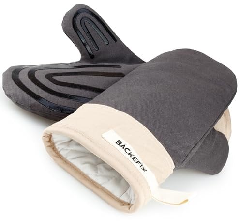 Backefix Ofenhandschuhe mit Silikonmusterung – ein Paar Backofenhandschuhe hitzebeständig bis 250°C, rutschfest, Baumwolle, nachhaltig, waschbar, komfortabel und plastikfrei