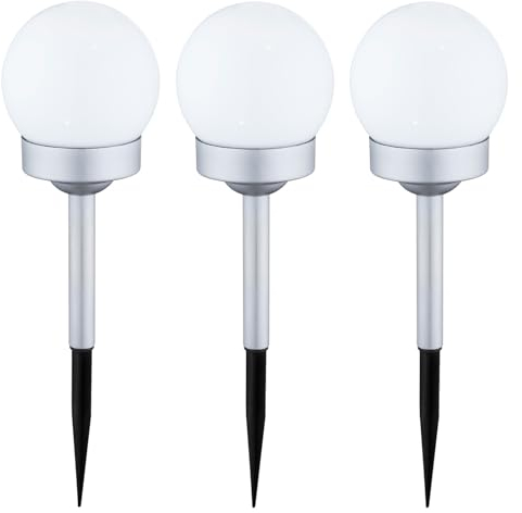 bmf-versand® Solarlampen für Außen Kugel mit LED 3er Set - Solarleuchten Garten Deko 3 Stück - Gartendeko Solar Groß - Solarlampe Weiß Rund Spieß - Wegeleuchte Höhe 30 cm - Gartenbeleuchtung Kugeln