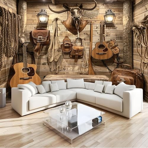 Fototapete 200x140cm XXL Wohnzimmer Schlafzimmer Wanddeko,Mehrfarbig Vlies Wandtapete Poster Deko,Korridor TV-Hintergrundwand Cowboy-Musik 3D Effekt Tapete
