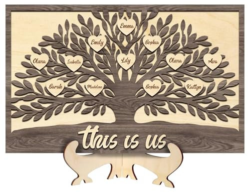 FENGHUO Arbre de vie avec nom personnalisé en 3D,Cadre panneau d'amour avec plusieurs noms de famille personnalisables,Arbre de vie en bois à faire soi-même,Cadeaux chaleureux pour les fêtes