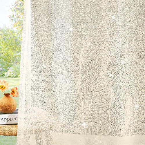 Deconovo Curtains Gardinen mit Ösen Ösenvorhang Transparent Vorhang Gardine Voile für Balkon Schlafzimmer Wohnzimmer, 260x140 cm(HöhexBreite), Beige, 2er Set