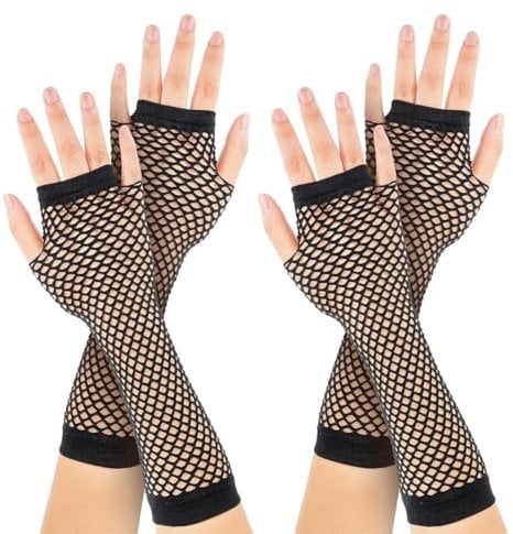 HQRKOTM 2 Pares de Guantes de Malla para Mujeres, Mitones Largos de Red, Guantes de Elásticos y Extendidos (Negro)