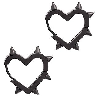 Hanary Spike Ohrringe, Huggie Hoop Herz, Gothic Punk Emo Grunge Ohrringe