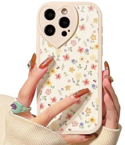 NITITOP Compatible for iPhone 13 Pro Case Cute Flower Floral Leaf with Love Lens Bumper Protector for Girls Women Soft TPU Shockproof Protective Girly - Colour Flower