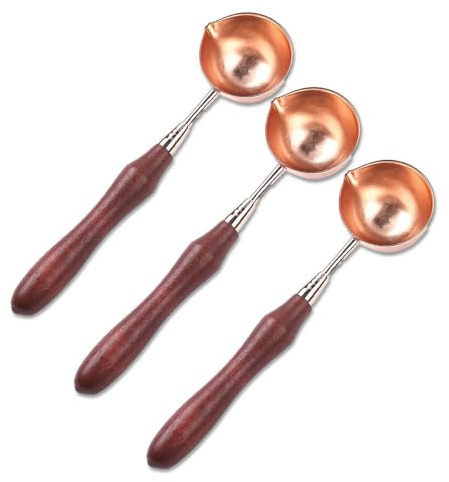 3 Pcs Sealing Wax Melting Spoons Vintage Wax Spoon with Wooden Handle Wax Sticks Beads Spoon for Arts Crafts Wax Sealing Stamp
