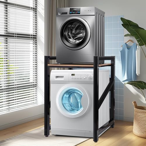 JXZ Estantería Lavadora, Gabinete de Lavadora de Tambor, Soporte Secadora sobre Lavadora, Ajustable en Altura de 3 Niveles, Capacidad de 300 kg para BañO, Cocina, Lavandería (Negro G)