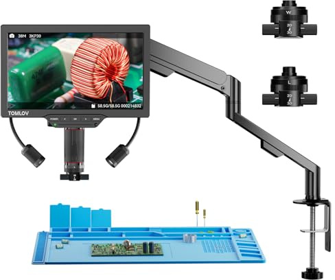 TOMLOV TM3K-3D Max 10,1 IPS Mikroskop Digital für 360° SMD-Reparatur | Magnetische W/L Dual-Linsen, PCB- & Münzprüfung, 3K Video/38MP Fotos, HDMI/USB Multi-Screen, Flexarm, Verstellbare LED