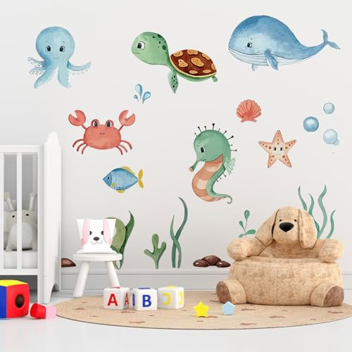 Hwtcjx Pegatinas de Pared Animales Marinos, Adhesivos de Vinilo, Pegatinas Pared Decorativas Infantiles Autoadhesivo, Vinilos Decorativos Adhesivos Pared Habitación Infantiles Niño Bebé (30 x 90 cm)