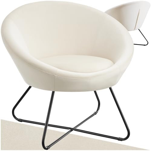 tectake® runder Samt Sessel, Cocktailsessel, Lesesessel mit durchgängiger Rückenlehne, Sessel Wohnzimmer, Polsterstuhl skandinavisch, Relaxsessel, Loungesessel, Esszimmermöbel - Samtoptik beige