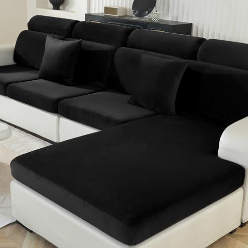 Ystyle Sofa Sitzkissenbezug Stretch, Elastischer Samt Sofa Sitzbezug rutschfest, Universal Sofaschoner Sitzfläche Waschbare, Sofakissen Bezug Sitzbank Bezug (Großer 1 Sitzer, Schwarz)