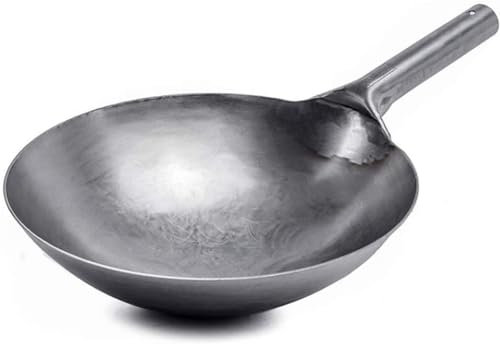 OOMRNV Wok aus Karbonstahl, vorgewürzter, authentischer, handgehämmerter 14-Zoll/32-cm-Wok, verwendet für traditionelles chinesisches Antihaft-Kochgeschirr in Familienrestaurants (32 cm)