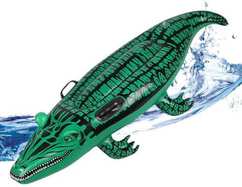 LKNBIF Aufblasbares Krokodil Rafting, Langes Aufblasbares Krokodil Wasserspielzeug, PVC Aufblasbarer Kinder Rafting mit Griff, Schwimmbad-Schwimmfloß, Sommerpool und Strandspielzeug, Green