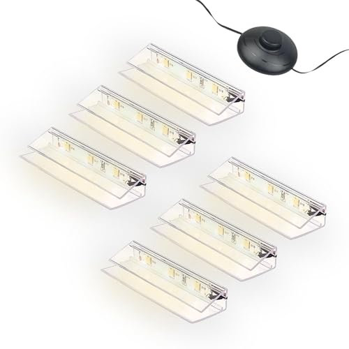 kalb | LED Glaskantenbeleuchtung Ambilux Clip transparent 3000K 5000K 1-10 Sets für Glasböden 4-10mm Fußschalter Glasbodenbeleuchtung erweiterbar um Dimmer/Controller Plug & Play (warmweiß, 6er Set)
