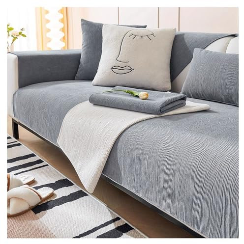 Couch Überzug Weiche Chenille für Ecksofa: Weiche Sofa Überzug für 1 2 3 4 Sitzer Sofabezug Anti Rutsch Sofa Schutzhülle für L Form U Form Sektionssofa Hund Katze Sofaschoner(Gray 3,70*210cm)