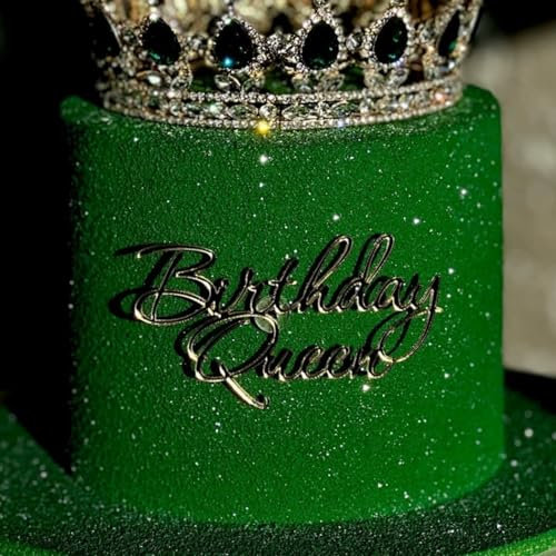 Acrylic Happy Birthday Queen Cake Topper Birthday Cake Decoration for Wedding Engagement Bridal Shower Birthday Party Decor (Gold-1)
