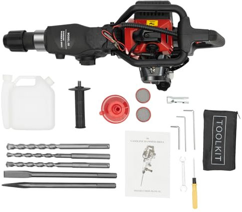 33CC Demolition Hammer, 1000W Concrete Drill Breaker Kit, 2 Stroke High Capacity Concrete Demolition Hammer Equipped with 3 Drill Bits