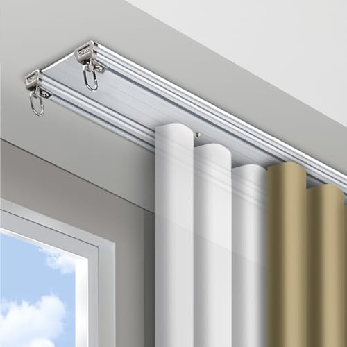 MZQMK Doppio Binario per Tende Bastone per Tenda Montato A Parete Asta per Tende con Staffa, Rullo E Tappo Terminale, per Divisorio per Soggiorno, Camera da Letto(1.2m(3.9ft))