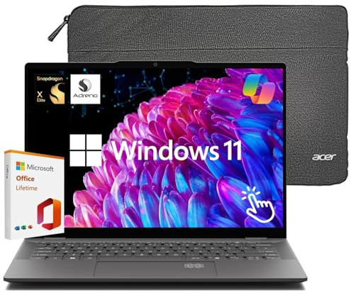 acer Ordinateur portable Swift 14 AI, ordinateur portable à écran tactile 120 Hz 2K, processeur Snapdragon X Elite 45 Top NPU, 16 Go de RAM LPDDR5X, SSD Gen4 de 1 To, Windows 11, WiFi 7, BT 5.4