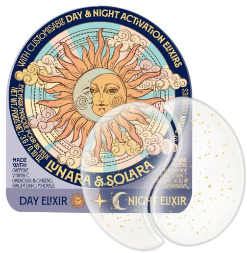 Lunara & Solara Hydrogel Eye Mask, 28 Pairs Under Eye Patches for Puffy Eyes, Dark Circles, Wrinkles & Bags with Caffeine, Vitamin C, Niacinamide, Pearl + Day & Night Activation Elixirs Eye Serum