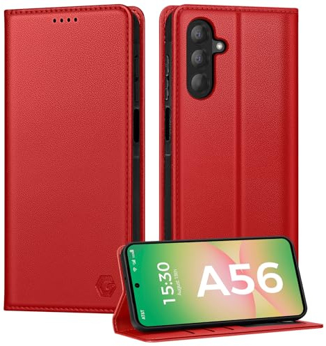 Kirnntca Handyhülle für Samsung Galaxy A56 5G Hülle, Kartenfach Premium PU Leder Klapphülle Schutzhülle, Standfunktion Tasche Flip Case für Samsung Galaxy A56 5G - Rot