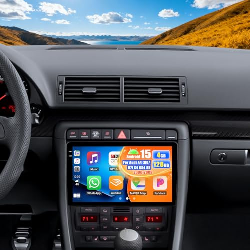OiLiehu 4G+128G Android 15 Autoradio per Audi A4 (B6/B7) S4 RS4 8E 2000-2009 CarPlay Android Auto Schermo 9'' Autoradio con Bluetooth GPS Mirror Link FM RDS WiFi SWC EQ Telecamera Posteriore