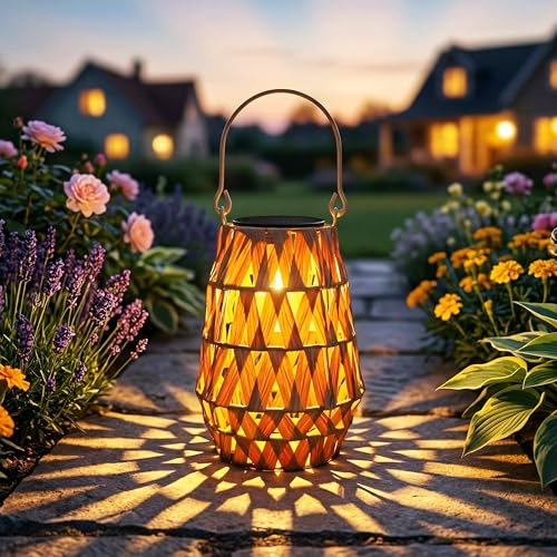 Solarlaterne für Außen, Freekite Handgeflochtene Hängende Solar Lampion Außen Wetterfest, Solarlampen für Garten, Draußen, Gartendeko, Patio, Balkon Gartendeko, Geschenk für Frauen und Mütter