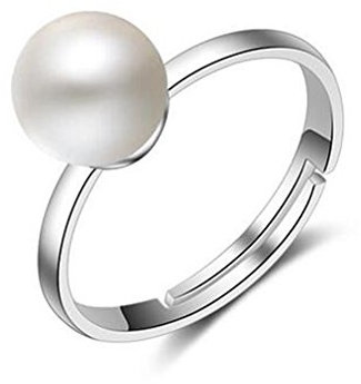Boowohl Damen Mädchen Ring Trauring Ehering Freundschaftsringe 8 MM Perlenring Hochzeitringe 925 Sterling Silber Verstellbar Ring Geschenk für Kinder Frauen Mädchen