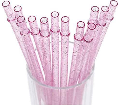 Dakoufish - Lot de 12 pailles réutilisables à paillettes - En plastique transparent - Sans bisphénol A - Longueur : 22,8 cm 11 inch rose