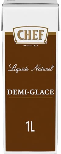 CHEF Demi-Glace Naturelle Liquide - Prêt-à-l'Emploi - Réalisé avec 2,6 kg d’Os de Bœuf - Ingrédients d'Origine Naturelle - Gain de Temps - Aide Culinaire, Sauce, Fonds, Fumet - Brique de 1L