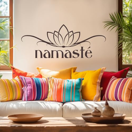 tjapalo® Tk51 wandtattoo Yoga Zitat Lotusblüte Sprüche Wandtattoo Namaste Spruch Aufkleber Wanddeko indisch Lotus sanskrit schriftzug namaste, Größe: B58xH23cm, Farbe: schwarz