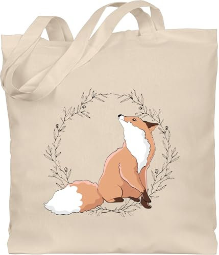 Baumwolltasche - Tiere Meerschweinchen Hase & Co. - Fuchs Fox Gechenk - Unisize - Naturweiß - stofftasche mit tieren tiermotiv kita stoffbeutel fuchstasche animal fuchsmotiv baumwolle beutel