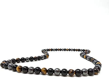 SHOP-STORY - Halskette mit dreifachem Schutz, Tigerauge, Hämatit und schwarzem Obsidian, Stein