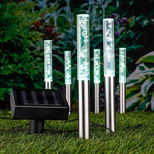 Haushalt International Premium 6er LED Solar Lampenset Bubbles Leuchtstäbe Solarlampe Steckleuchten Luftblasen LED Farbwechsel Solar Leuchten Edelstahl 70252