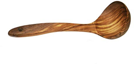 KeboLiv Suppenkelle/Suppenschöpfer aus Olivenholz von der Marke, ca. 26 cm, wunderschöne Maserung, stilvoll und hochwertig, Jede Kelle ist aus einem Stück handgefertigt und damit EIN Unikat!