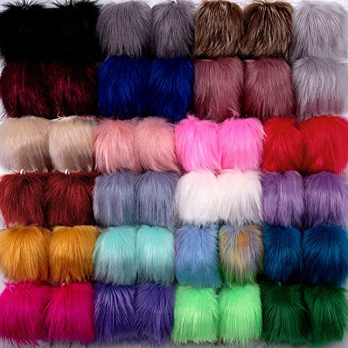 SIQUK 46 Pièces Fausse Fourrure Boule, DIY Pom Pom Ball Pelucheux Faux Lapin Fourrure, Fausse Fourrure de Renard Boule de Pompom pour Tricot Chapeaux Chaussures Foulards Sac Accessoires, 23 Couleurs