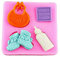Silikon-Backform 4 Baby-Accessoires Schuhe Schnuller Lätzchen Fondant Zuckermasse Torten Muffins Pancakes Geschenkidee