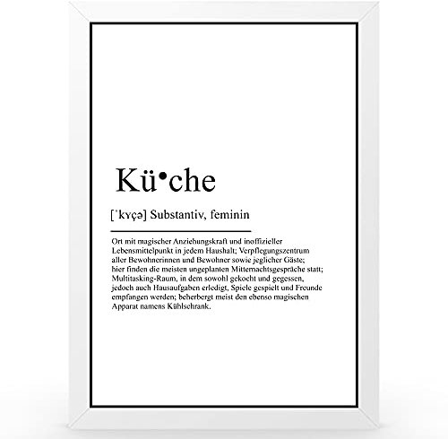 Urhome DIN A4 Kunstdruck Definition Küche inkl. Rahmen Weiß - Worterklärung wie im Duden Lexikon als Wanddeko Spruch-Poster Deko Wandbild mit Spruch gerahmt für Wohnung Familie Geschenk