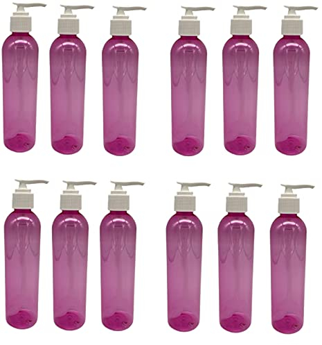 Natural Farms 12 Pack – 8 oz – Pink Cosmo Kunststoffflaschen – Weiße Pumpe – für ätherische Öle, Parfüme, Reinigungsprodukte